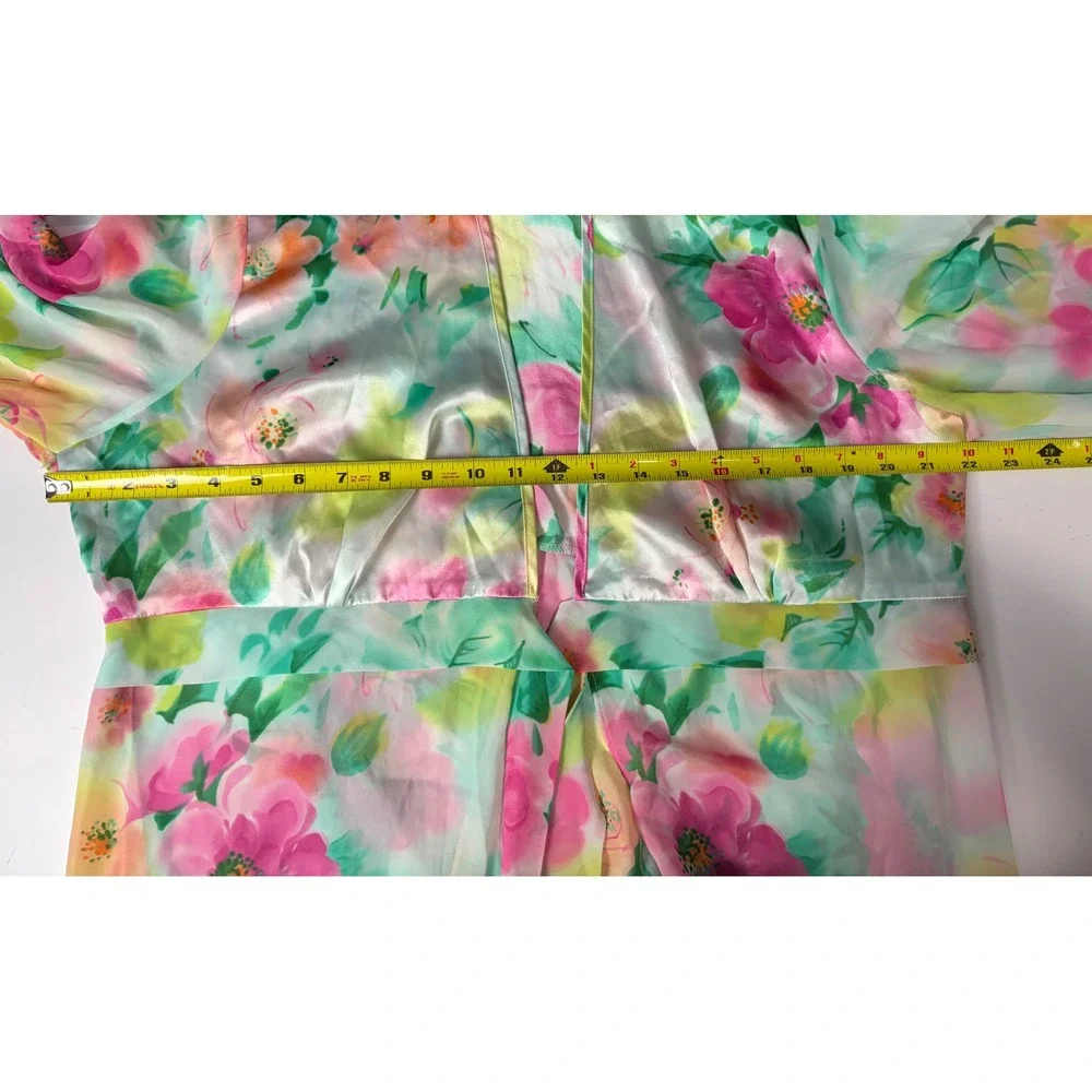 Delicates Vintage Floral Maxi Robe Sheer Chiffon Satin Tie Front Pink XL/XG Soft
